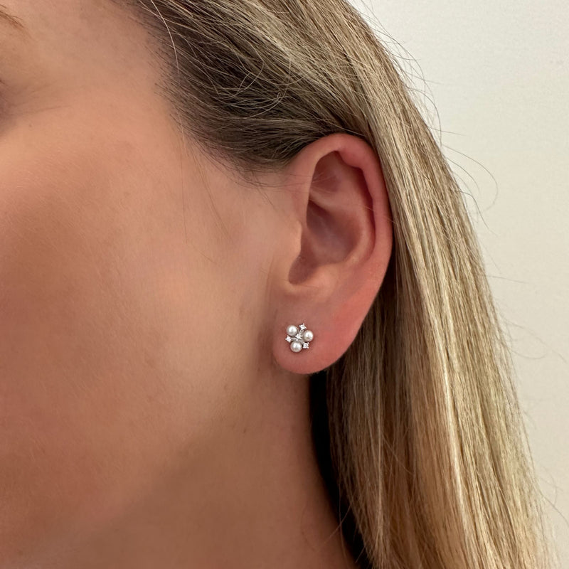 Penny | Trio Pearl Cluster Studs | Sterling Silver