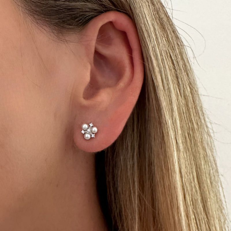 Penny | Trio Pearl Cluster Studs | Sterling Silver